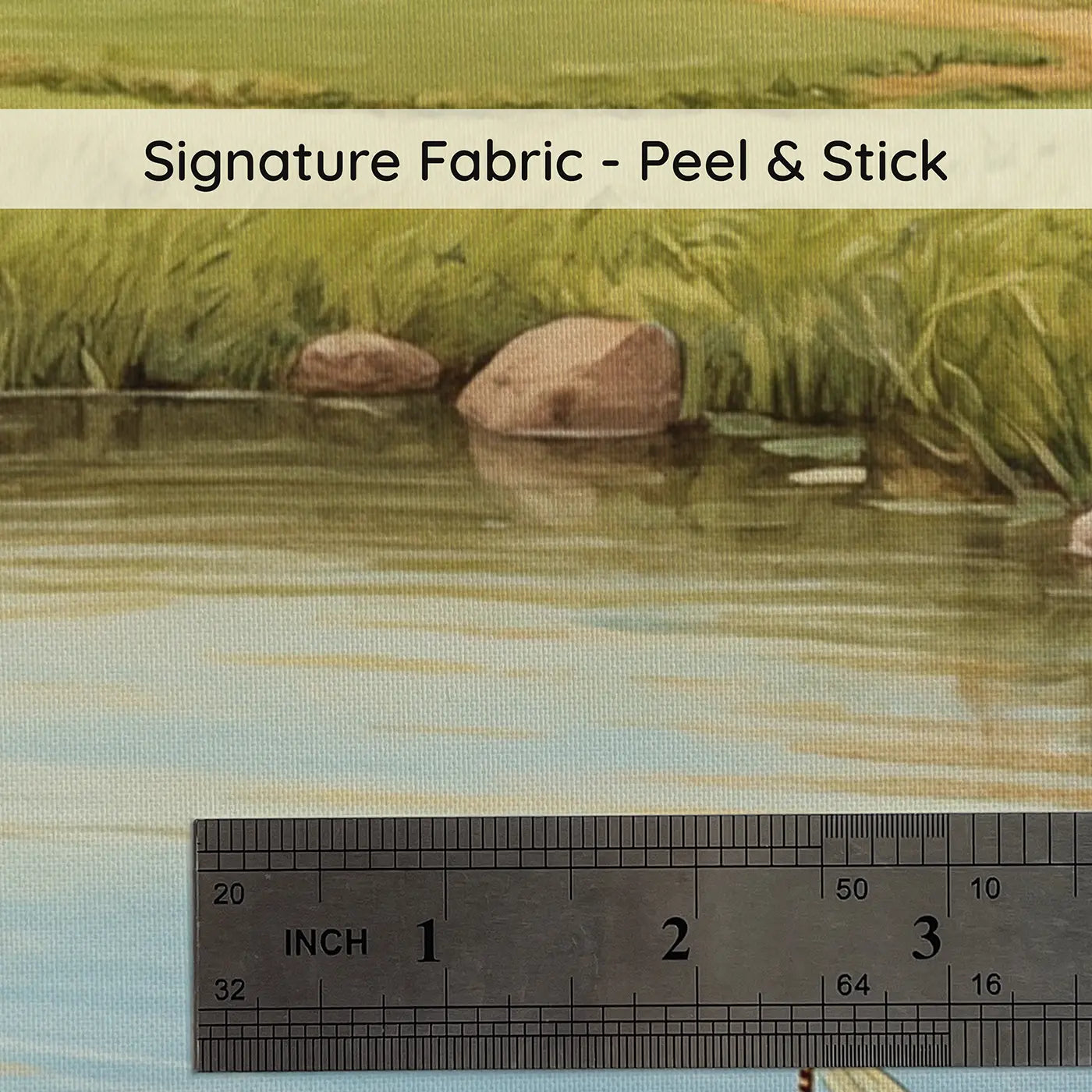 Fabric texture close-up of Duckling Swimming Lesson Farm Pond Wallpaper Mural by Whimsy Tots