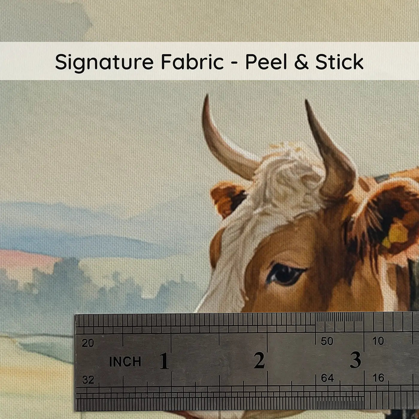 Fabric texture close-up of Cow Calf Robin Fence Wallpaper Mural by Whimsy Tots