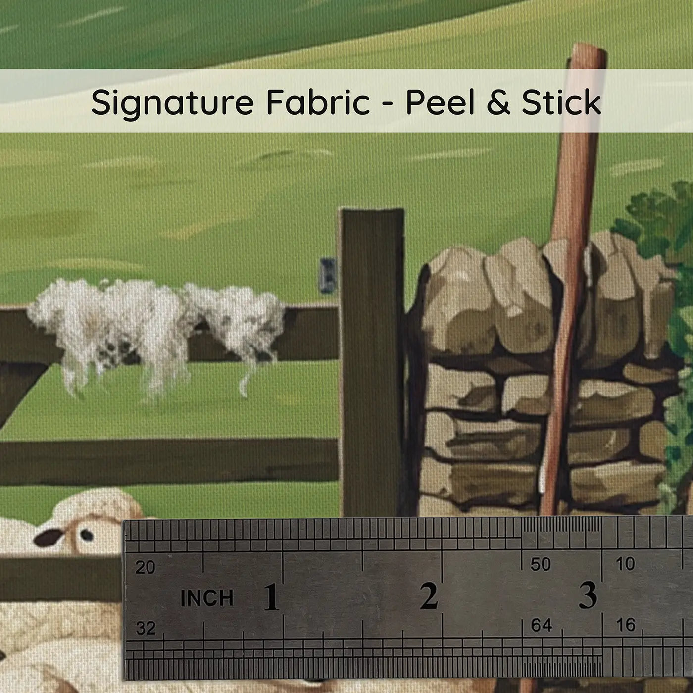 Fabric texture close-up of Sheepdog Herding Through Gate Wallpaper Mural by Whimsy Tots