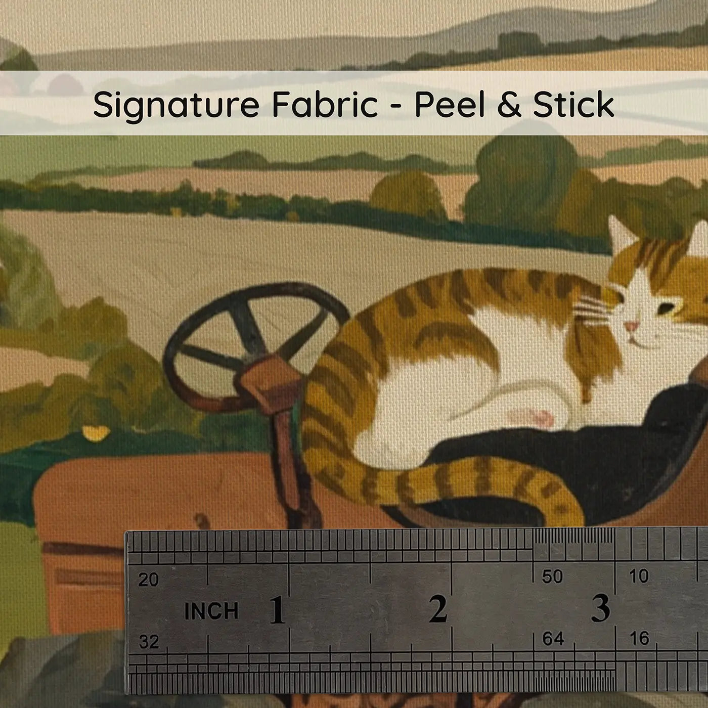 Fabric texture close-up of Cat Curled Warm Tractor Wallpaper Mural by Whimsy Tots