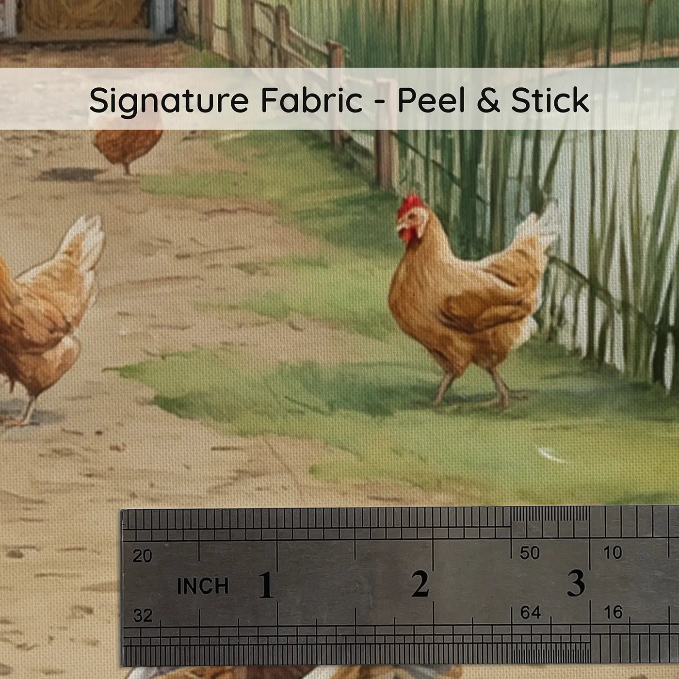 Fabric texture close-up of Farmyard Morning Feed Scatter Wallpaper Mural by Whimsy Tots
