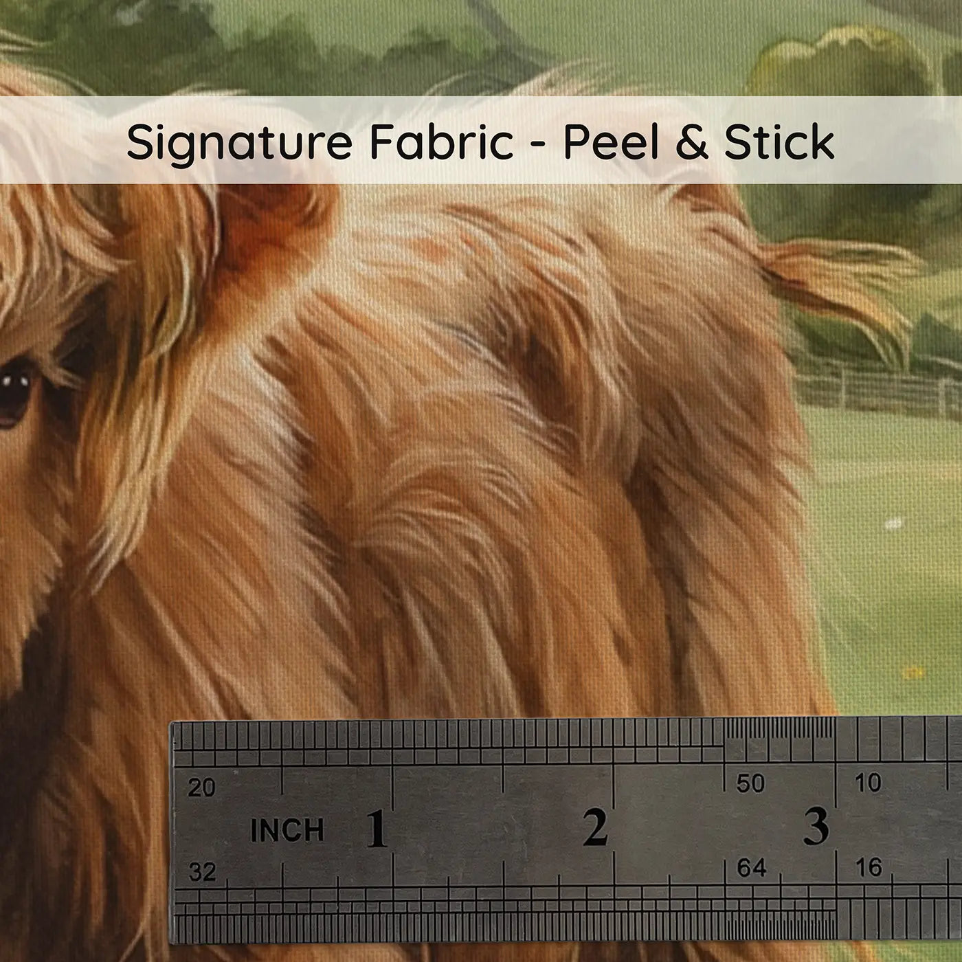 Fabric texture close-up of Highland Calf Meadow Wallpaper Mural by Whimsy Tots