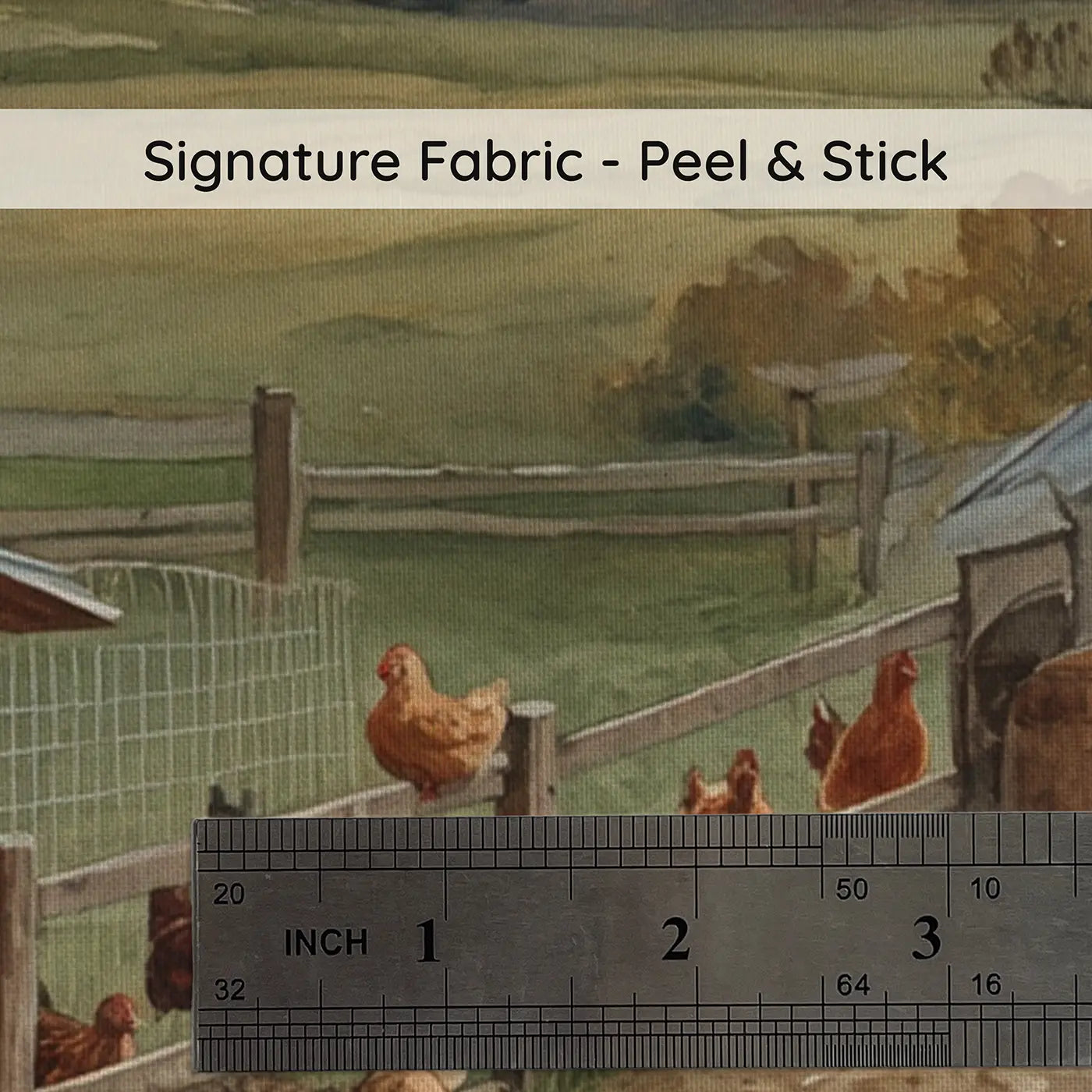 Fabric texture close-up of Chicken Coop Evening Return Wallpaper Mural by Whimsy Tots