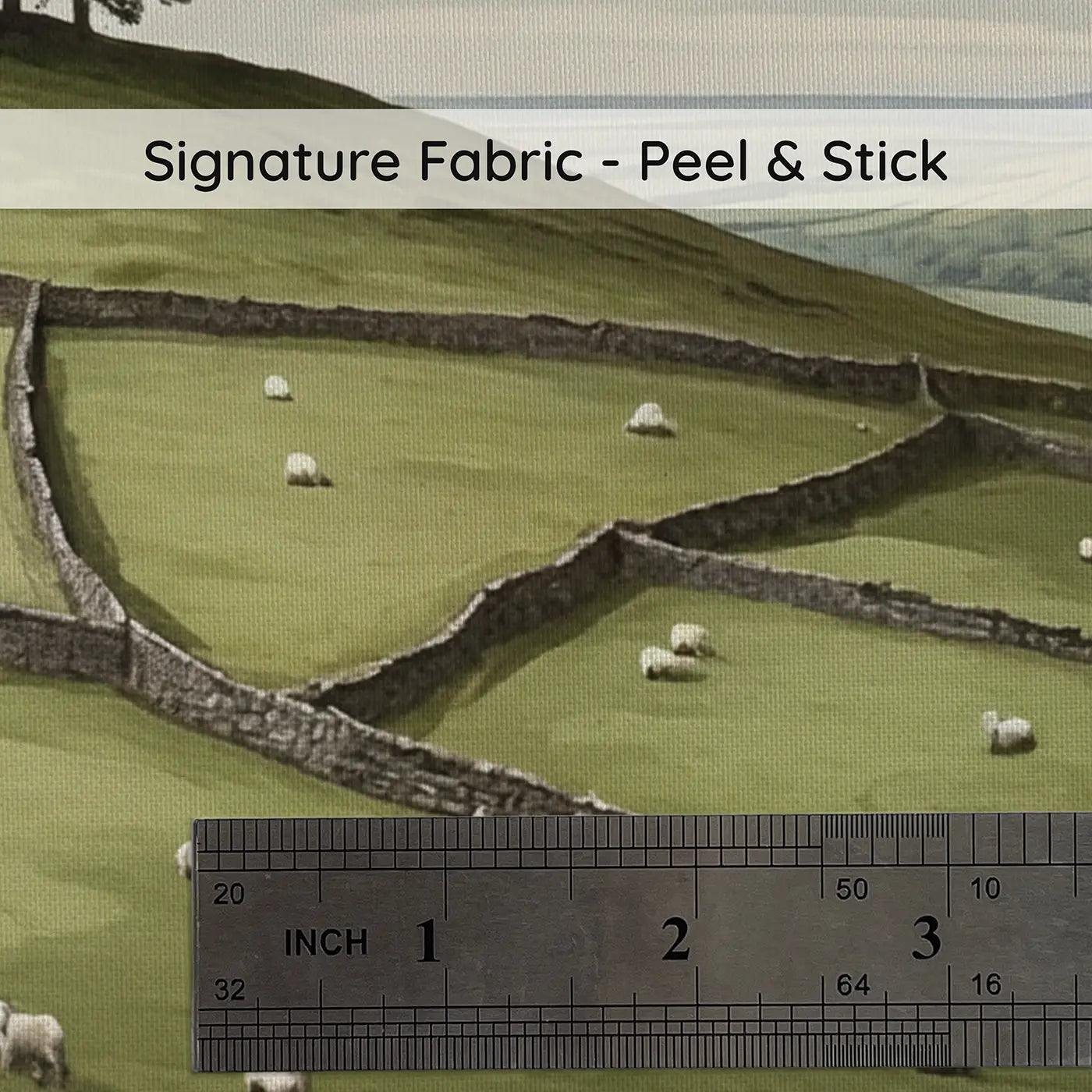 Fabric texture close-up of Pastoral Sheep Hillside Wallpaper Mural by Whimsy Tots