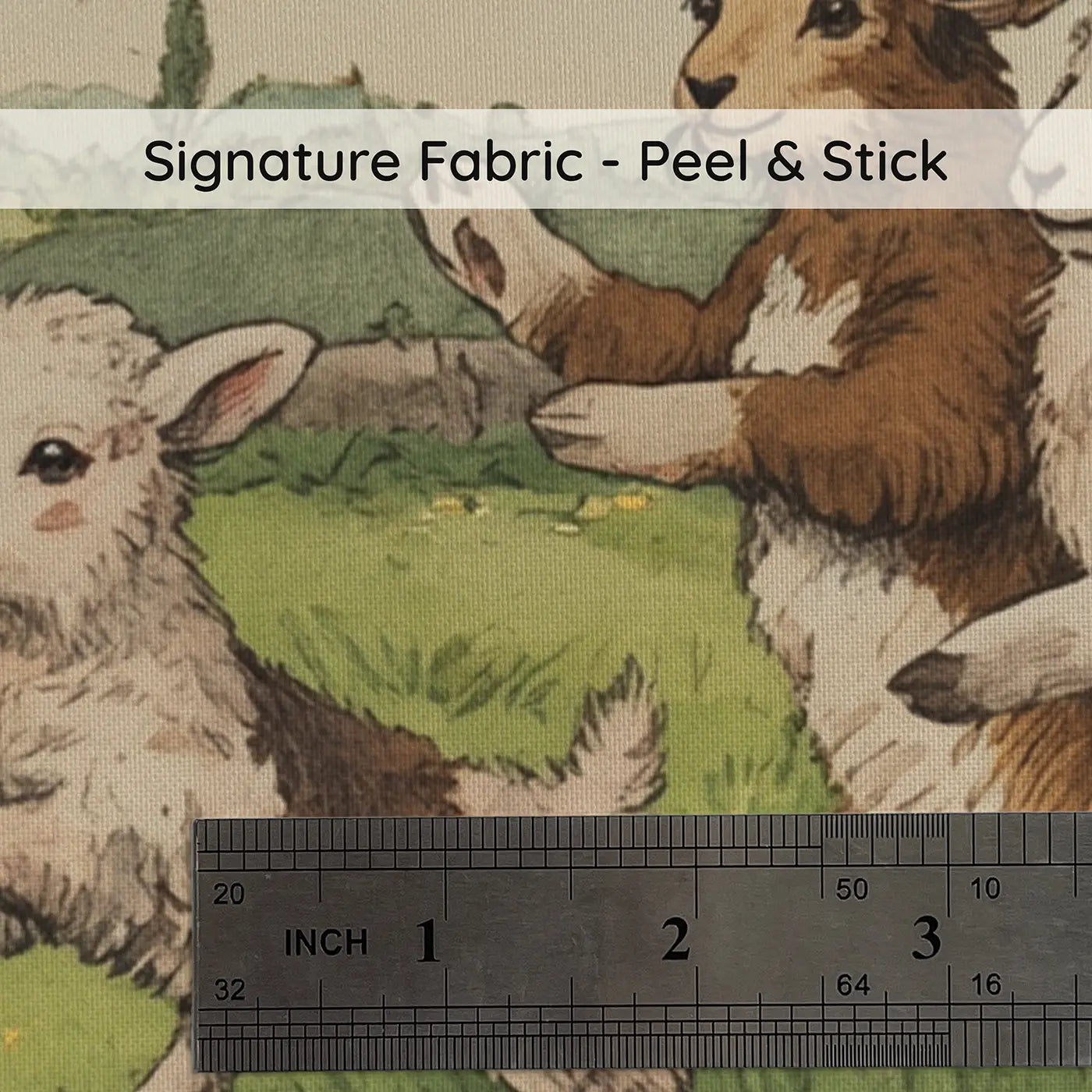 Fabric texture close-up of Lamb Border Collie Puppy Wallpaper Mural by Whimsy Tots