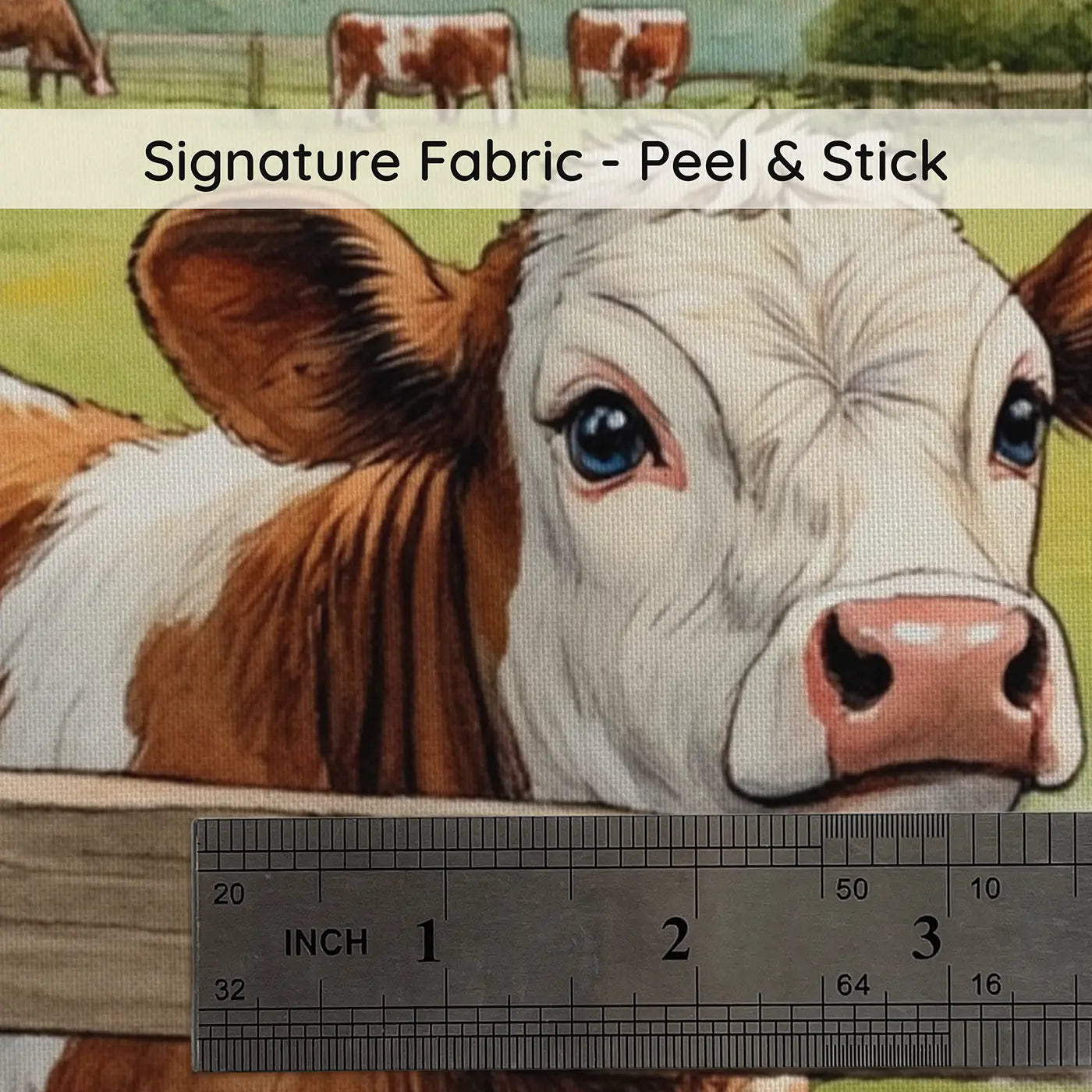 Fabric texture close-up of Curious Calf at Fence Wallpaper Mural by Whimsy Tots