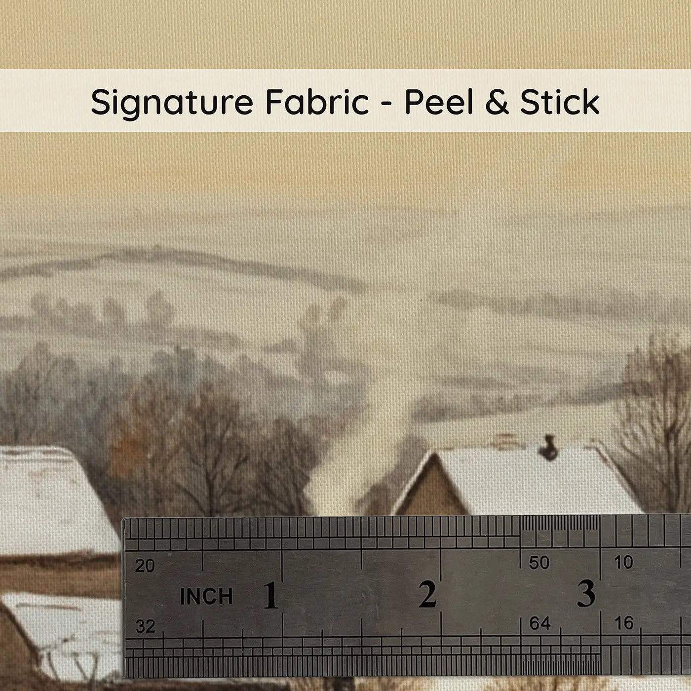 Fabric texture close-up of Snowy Farmyard Winter Morning Wallpaper Mural by Whimsy Tots