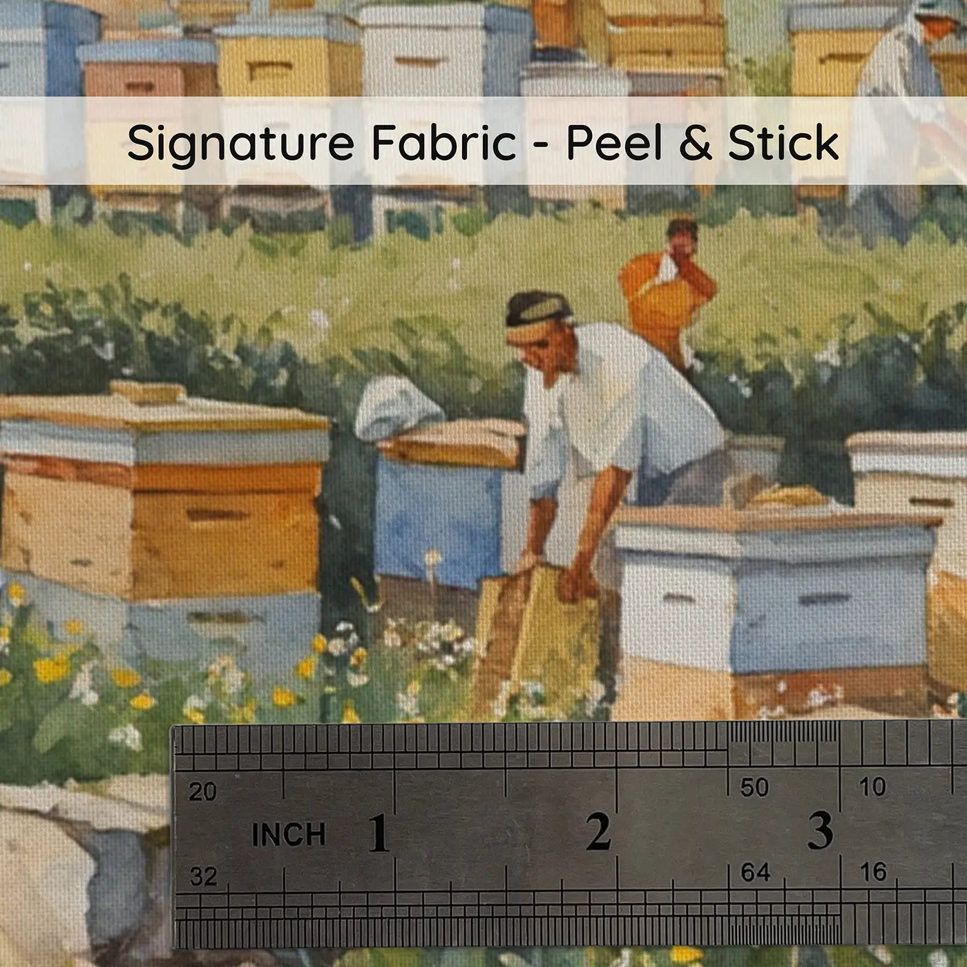 Fabric texture close-up of Beehive Corner Farm Keeper Wallpaper Mural by Whimsy Tots
