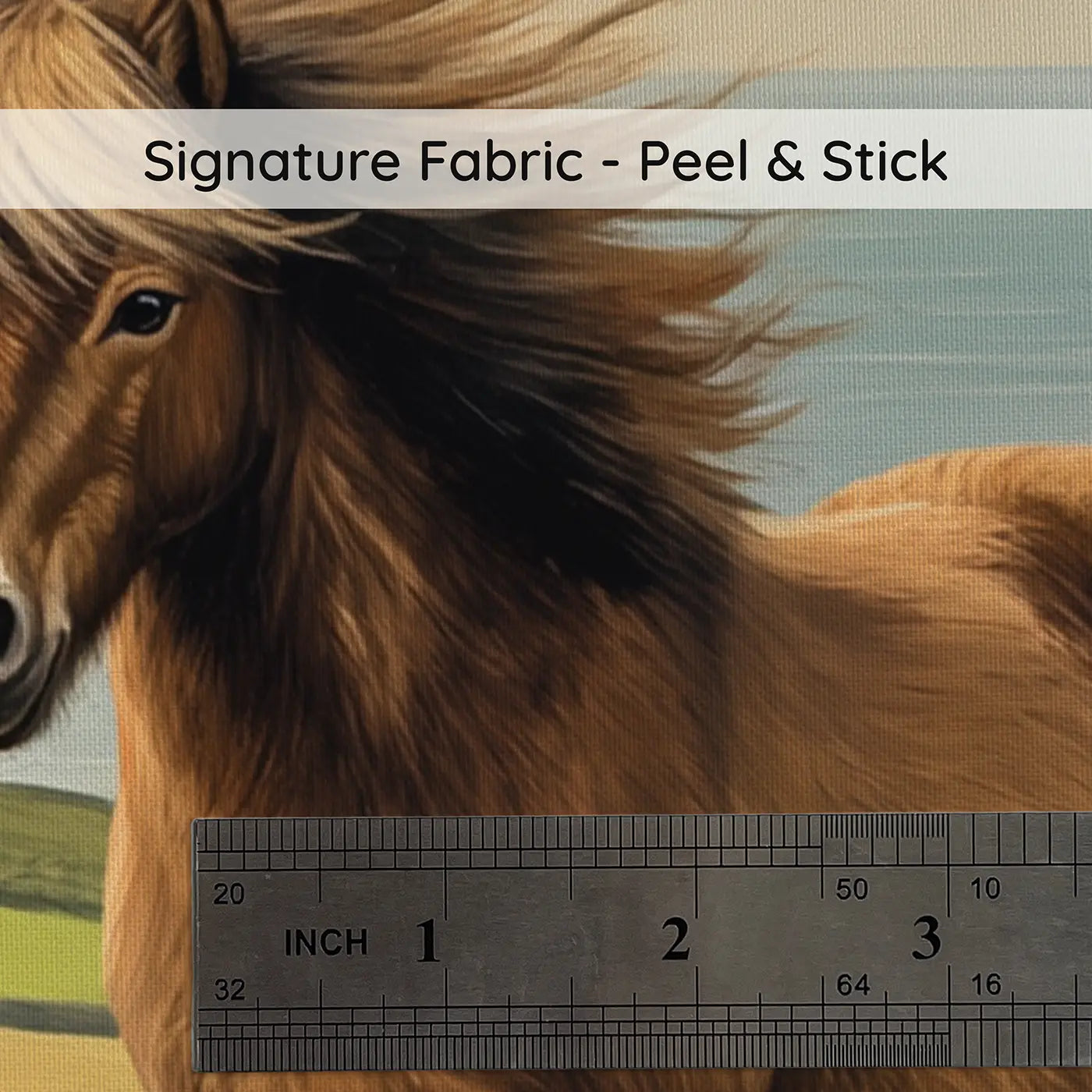 Fabric texture close-up of Wild Mane Shetland Pony Hillside Wallpaper Mural by Whimsy Tots