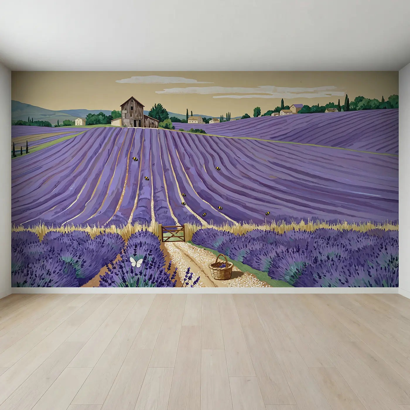 Full view of Lavender Farm Rows Wallpaper Mural by Whimsy Tots