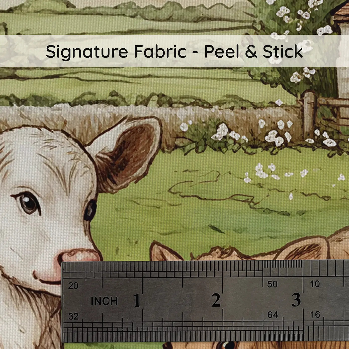 Fabric texture close-up of Farm Baby Animals First Day Wallpaper Mural by Whimsy Tots