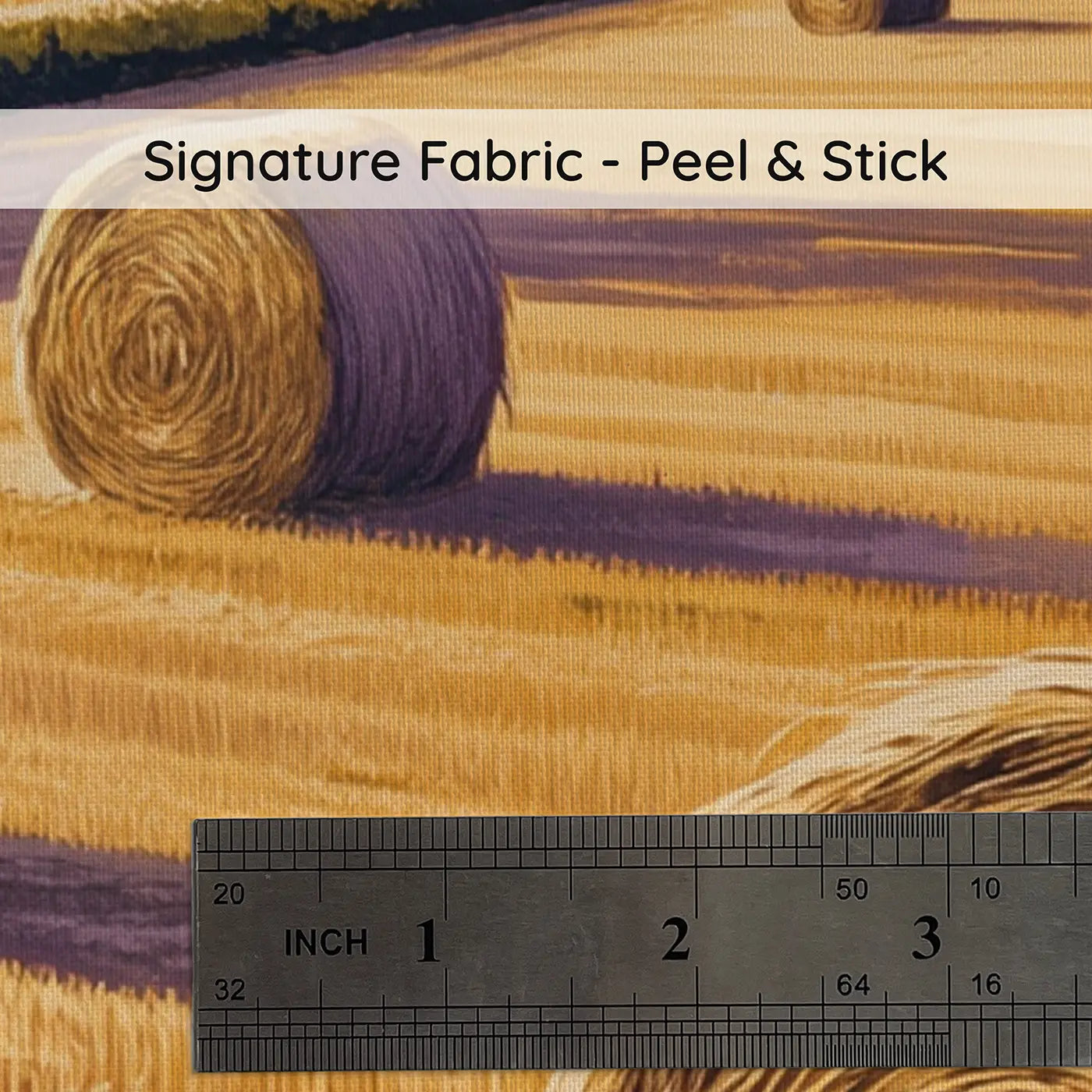 Fabric texture close-up of Hay Bale Field Golden Sunset Wallpaper Mural by Whimsy Tots