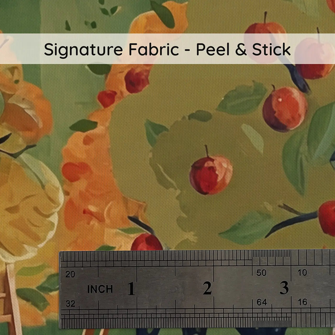 Fabric texture close-up of Autumn Apple Harvest Wallpaper Mural by Whimsy Tots