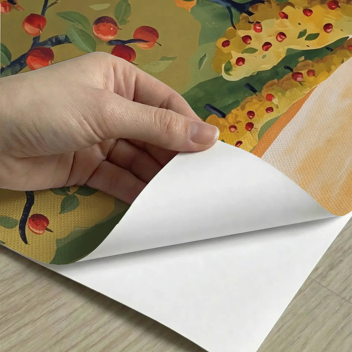 Peel-and-stick detail of Autumn Apple Harvest Wallpaper Mural by Whimsy Tots