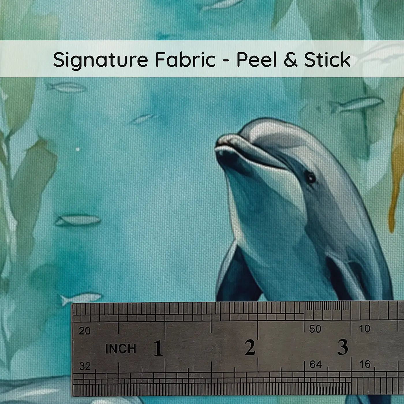 Fabric texture close-up of Kelp Forest Dolphins Wallpaper Mural by Whimsy Tots