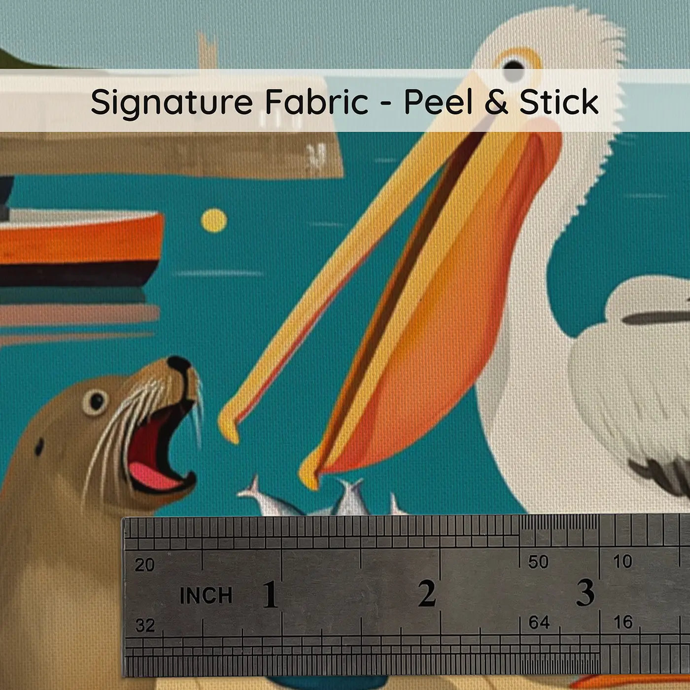 Fabric texture close-up of Harbor Sea Lion Dock Wallpaper Mural by Whimsy Tots