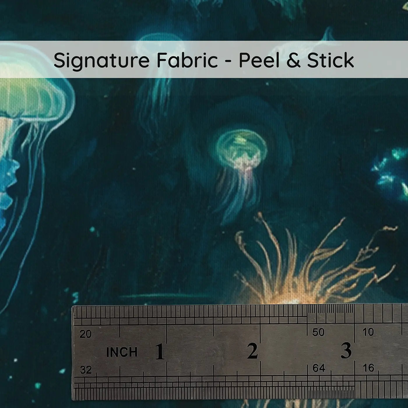 Fabric texture close-up of Bioluminescent Deep Sea Abyss Wallpaper Mural by Whimsy Tots