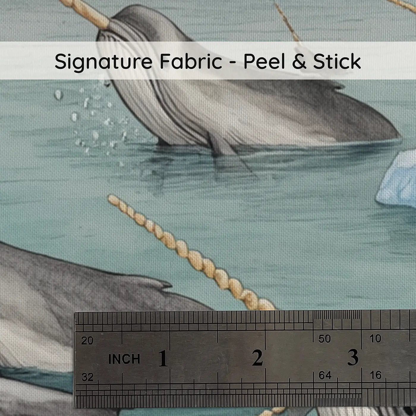 Fabric texture close-up of Narwhal Pod Arctic Journey Wallpaper Mural by Whimsy Tots