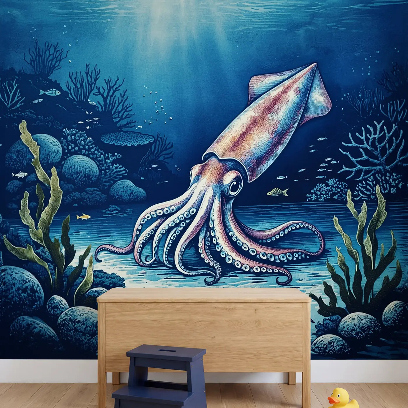 Squid Changing Color Patterns Wallpaper Mural in playroom setting by Whimsy Tots