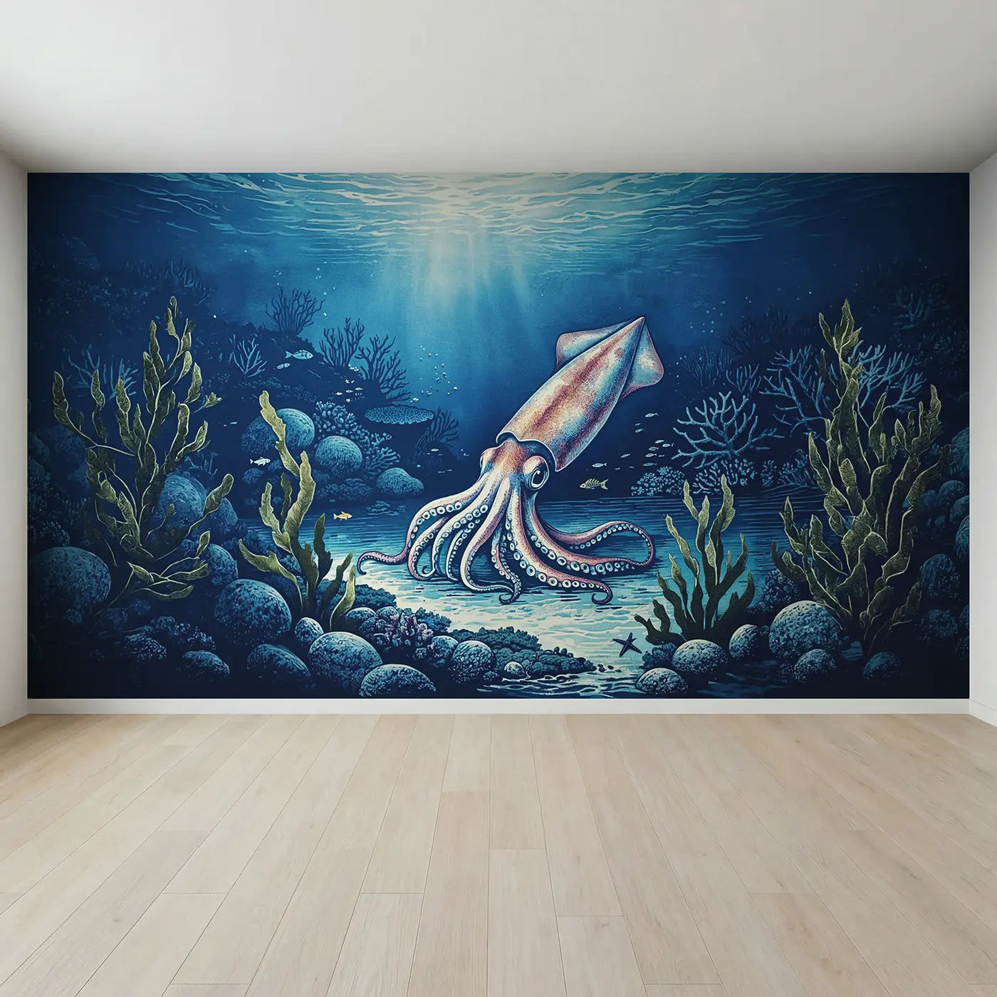 Full view of Squid Changing Color Patterns Wallpaper Mural by Whimsy Tots