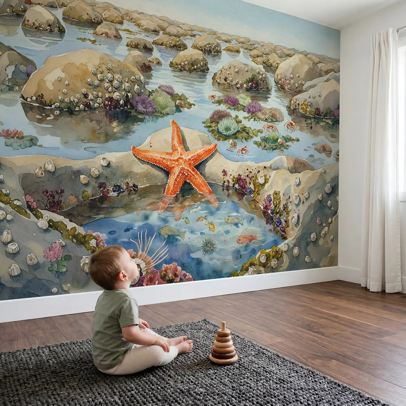 Child in nursery with Tide Pool Starfish Close Up Wallpaper Mural by Whimsy Tots