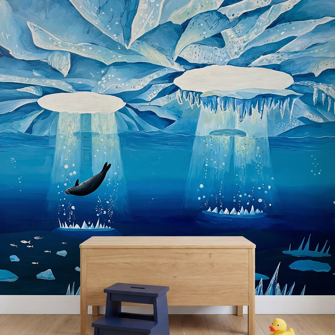Under Arctic Ice Wallpaper Mural in playroom setting by Whimsy Tots