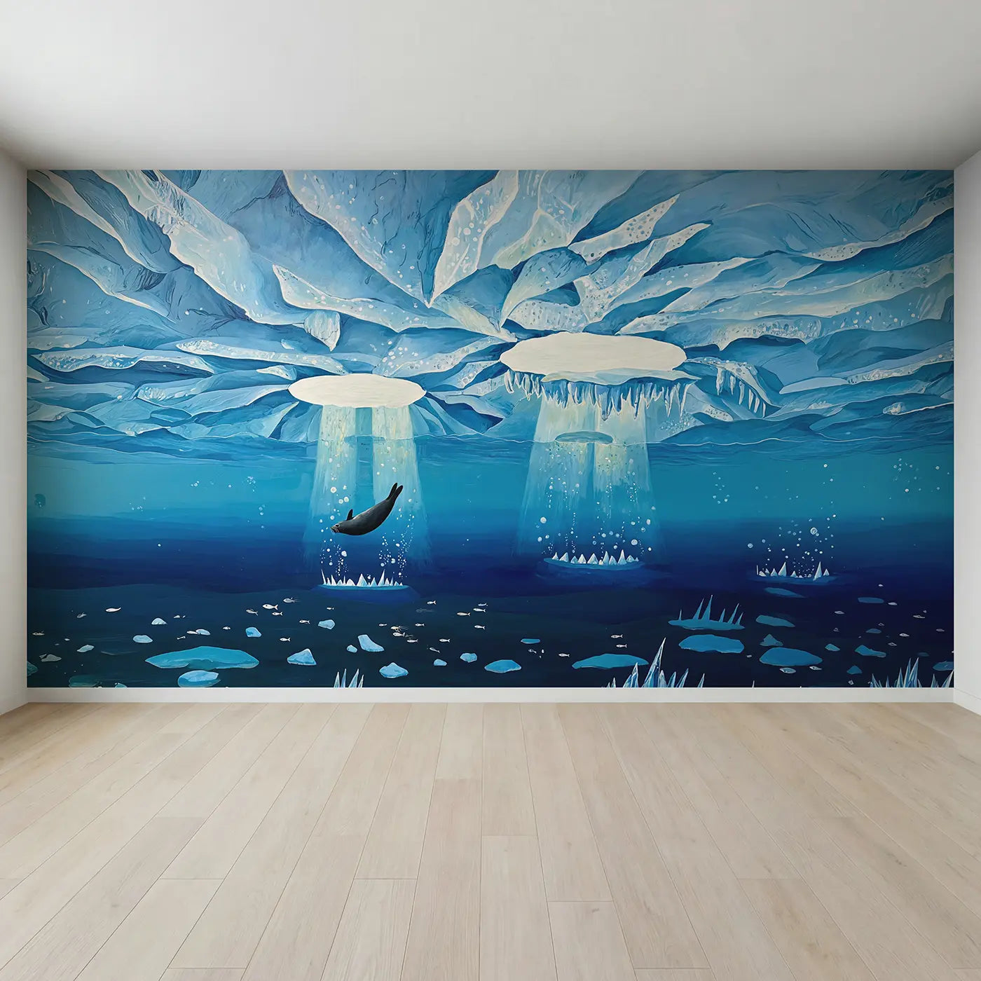 Full view of Under Arctic Ice Wallpaper Mural by Whimsy Tots