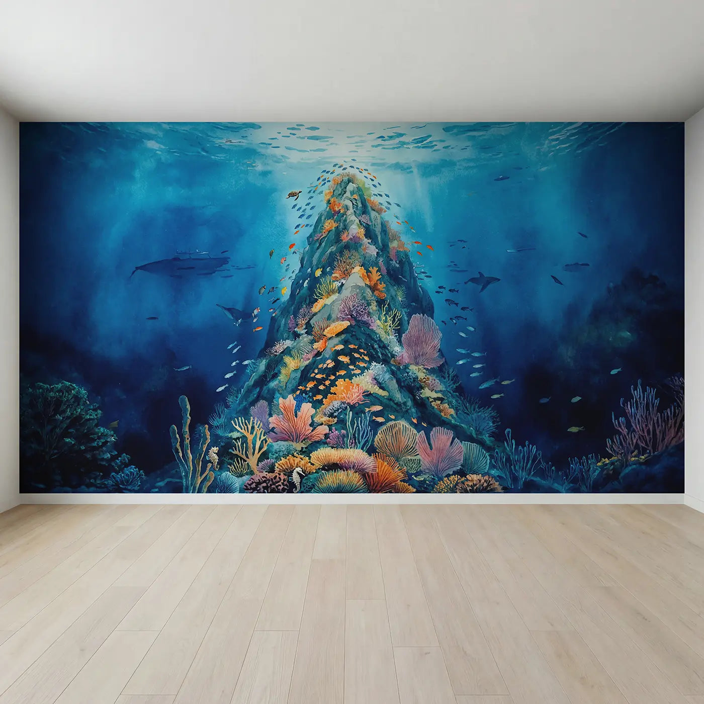 Full view of Ocean Seamount Oasis Wallpaper Mural by Whimsy Tots