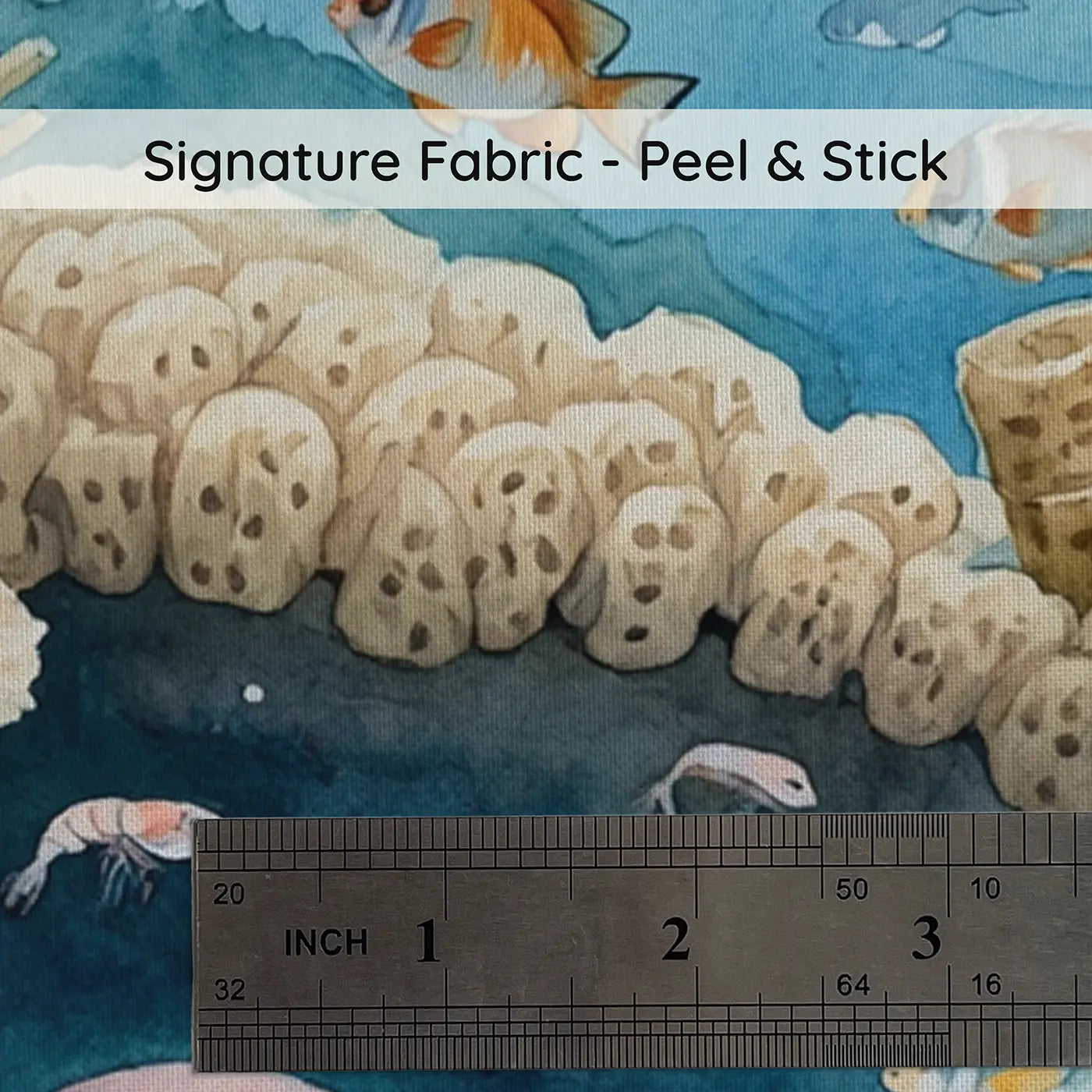 Fabric texture close-up of Curious Baby Octopus Reef Wallpaper Mural by Whimsy Tots