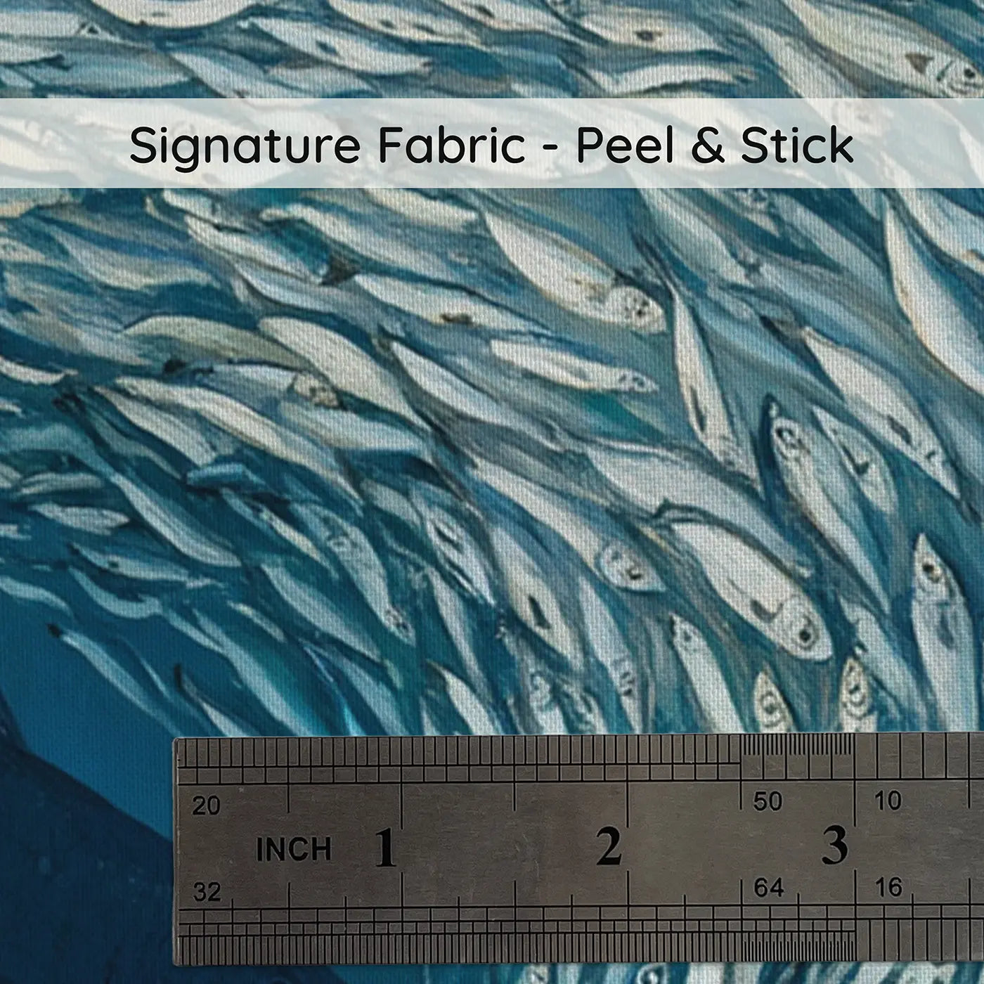 Fabric texture close-up of Sardine School Ocean Dance Wallpaper Mural by Whimsy Tots