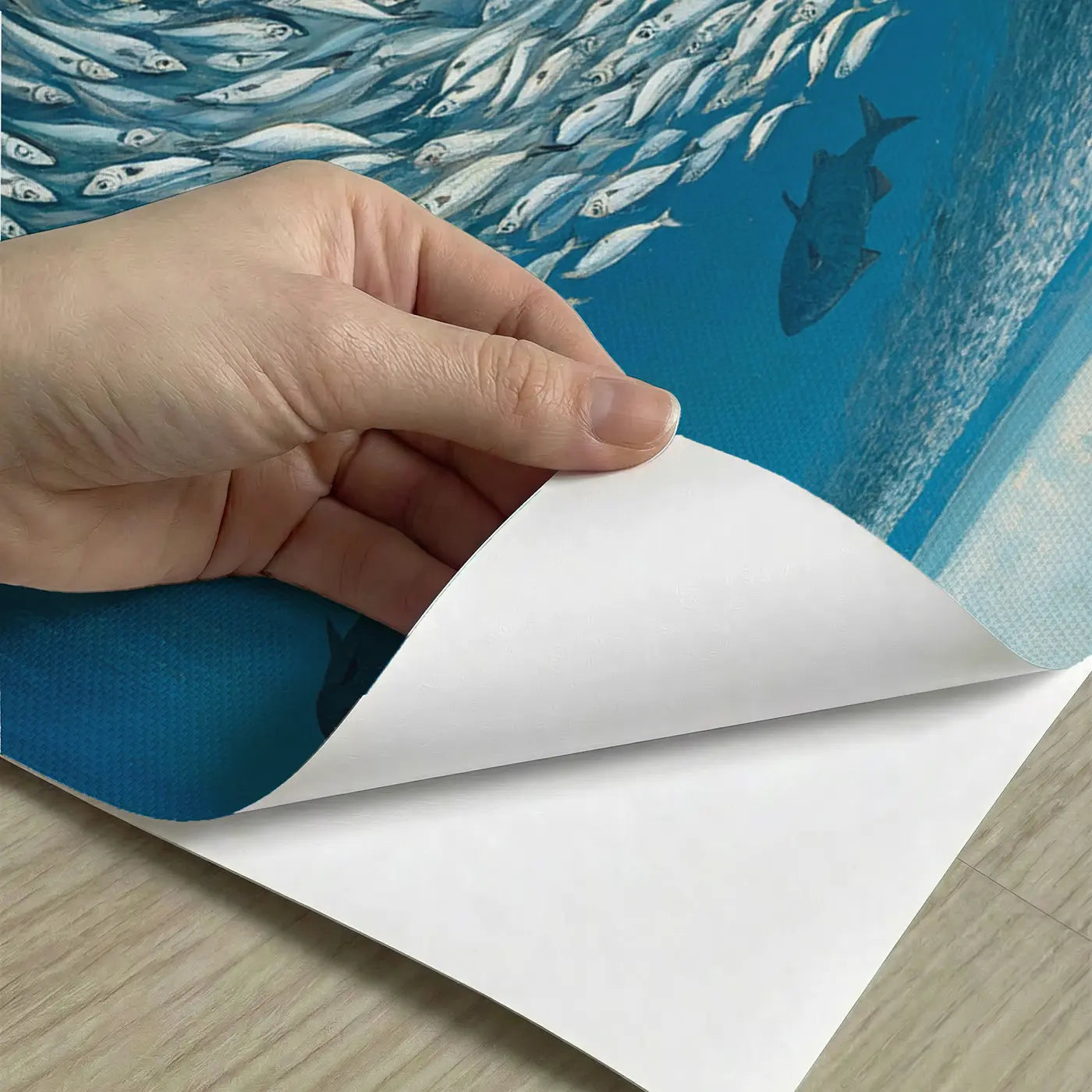 Peel-and-stick detail of Sardine School Ocean Dance Wallpaper Mural by Whimsy Tots