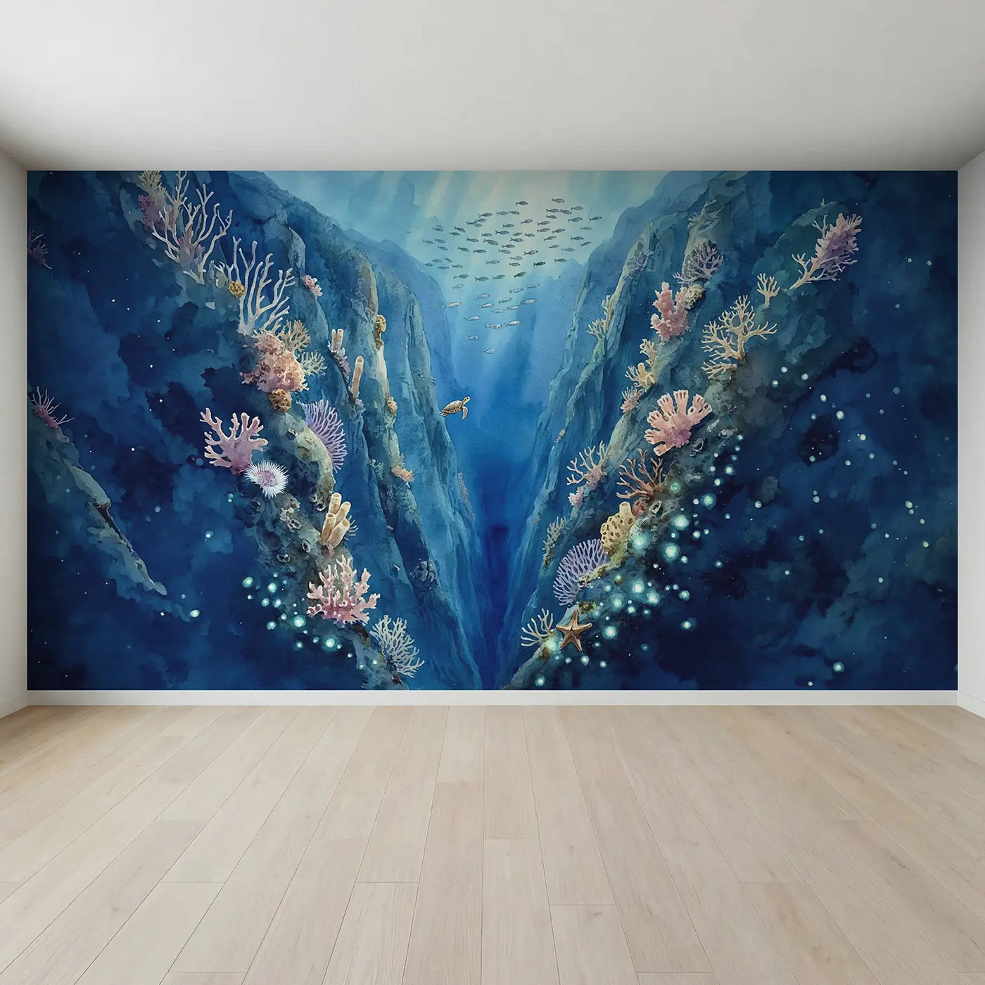 Full view of Deep Ocean Canyon Wallpaper Mural by Whimsy Tots
