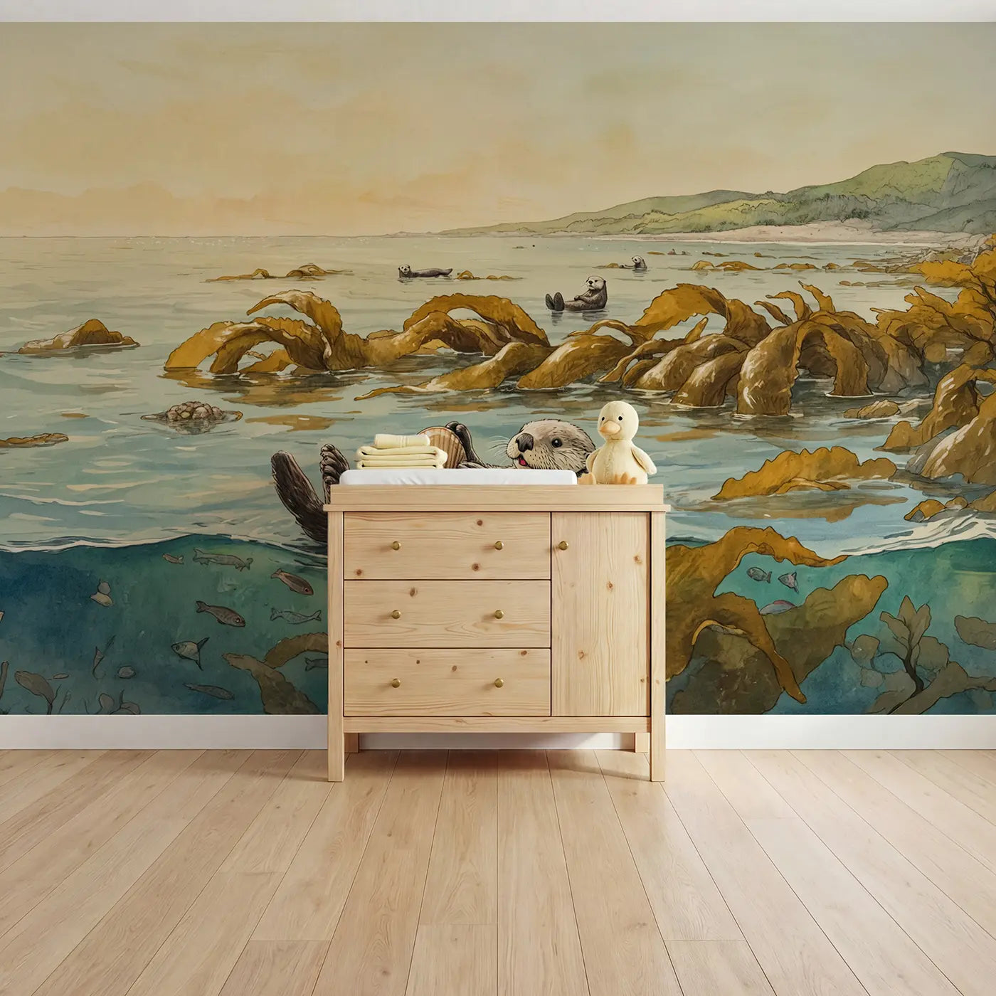 Storybook sea turtle ocean wallpaper mural for nursery by Whimsy Tots