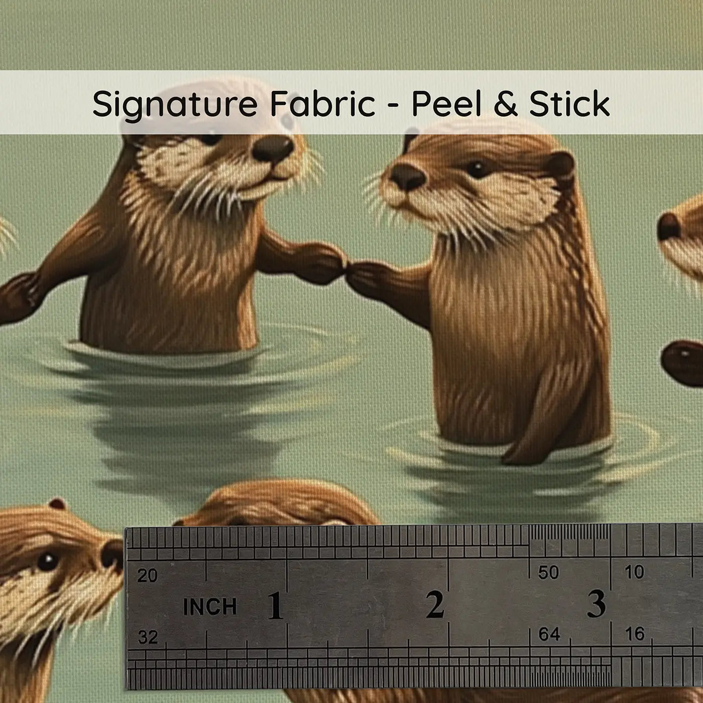 Fabric texture close-up of Otter Family Floating Kelp Wallpaper Mural by Whimsy Tots