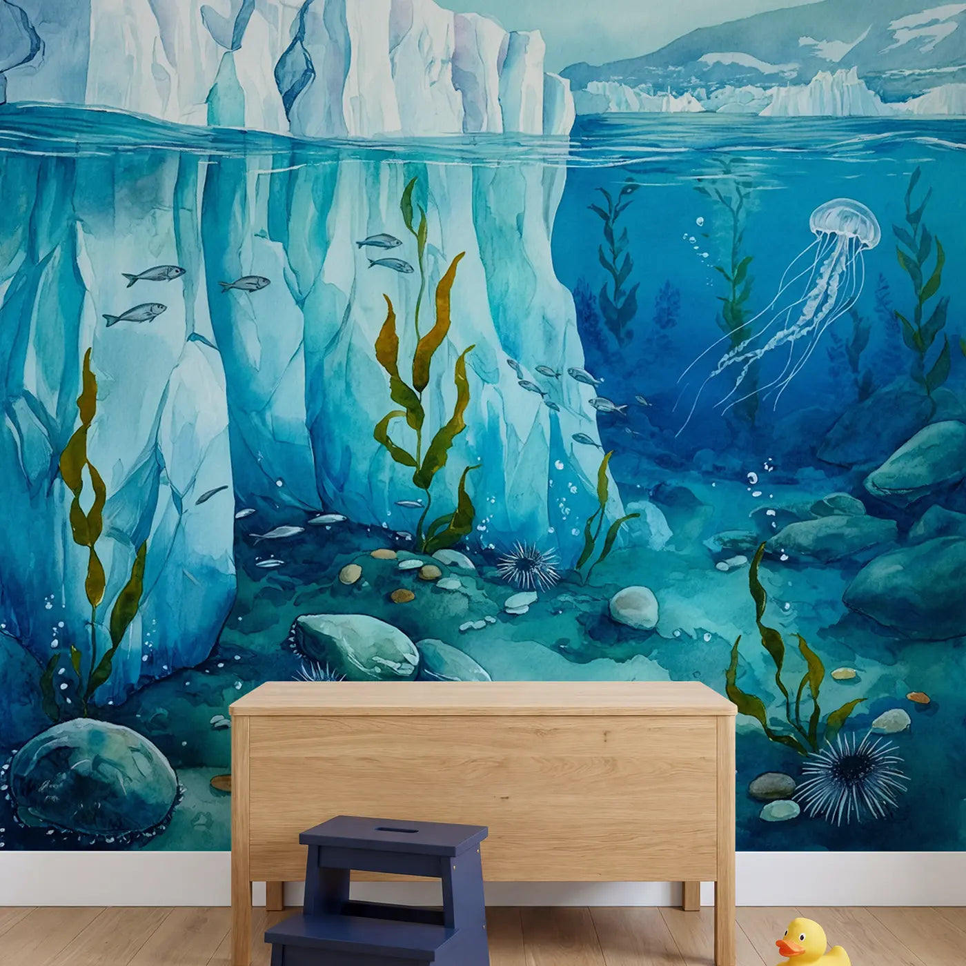 Glacier Underwater World Wallpaper Mural in playroom setting by Whimsy Tots