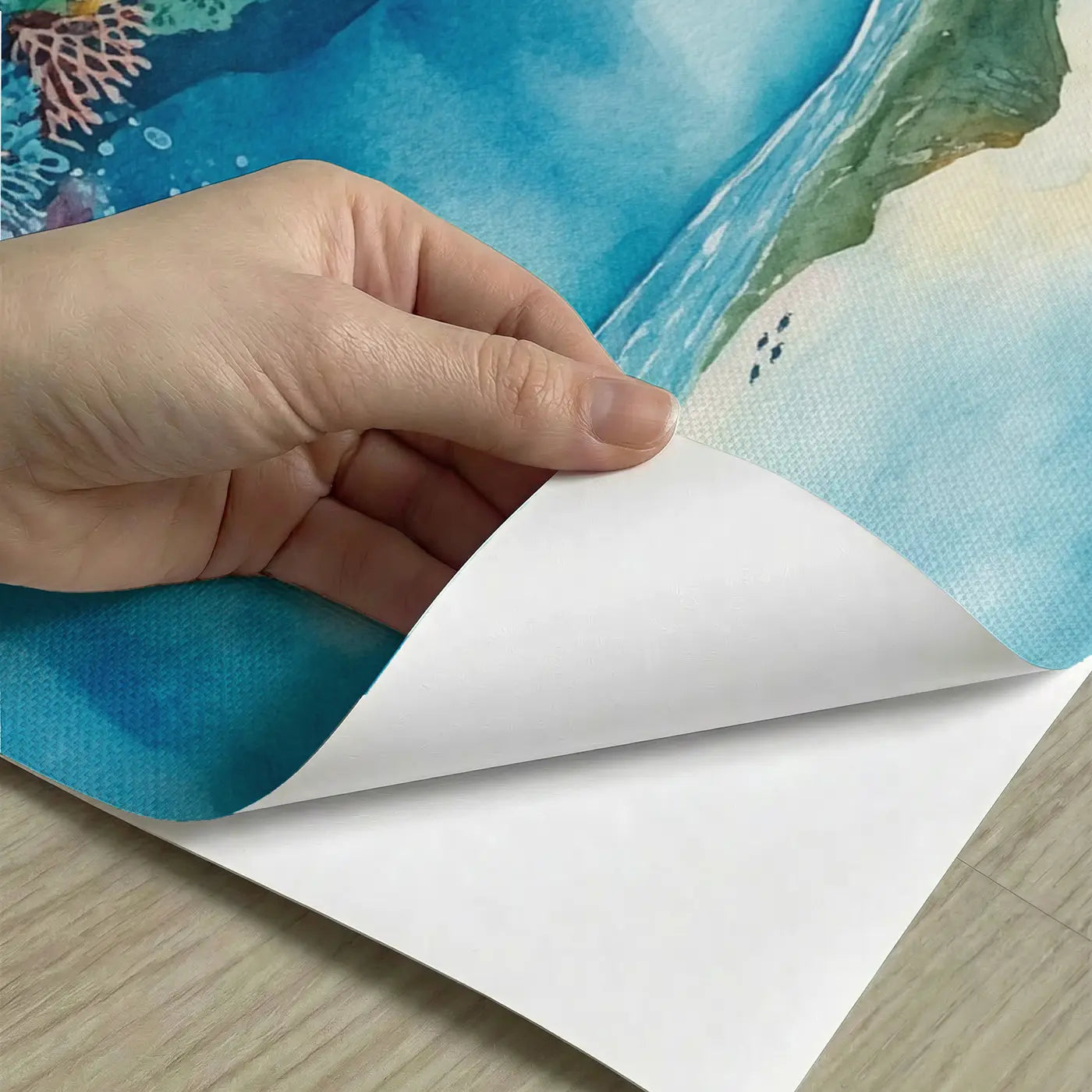 Peel-and-stick detail of Underwater Volcanic Island Wallpaper Mural by Whimsy Tots
