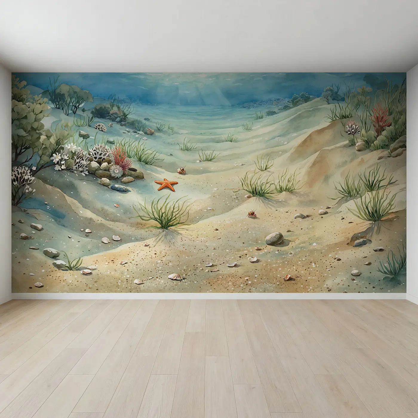 Full view of Quiet Ocean Floor Wallpaper Mural by Whimsy Tots