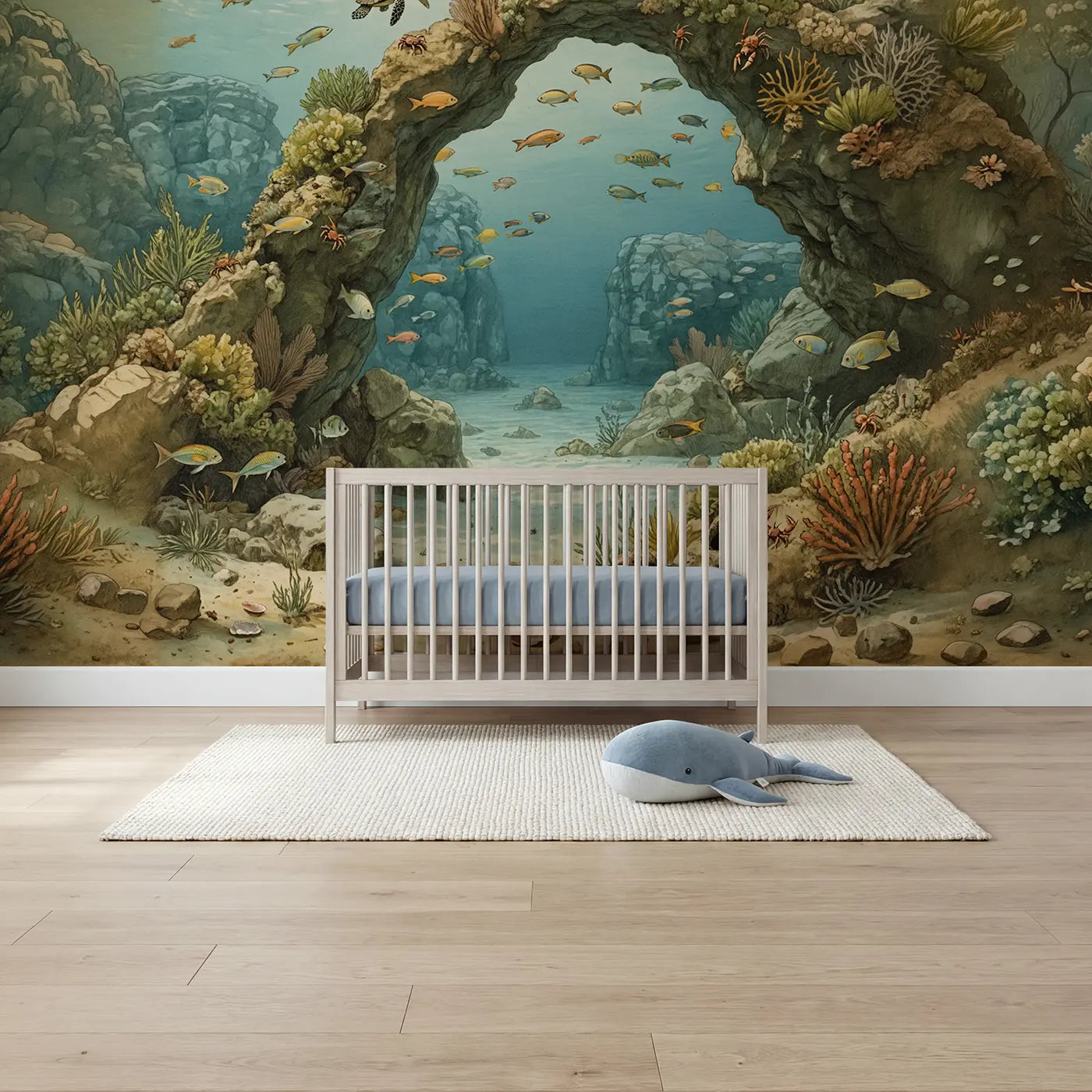 Storybook coral arch fish school wallpaper mural for kids room by Whimsy Tots
