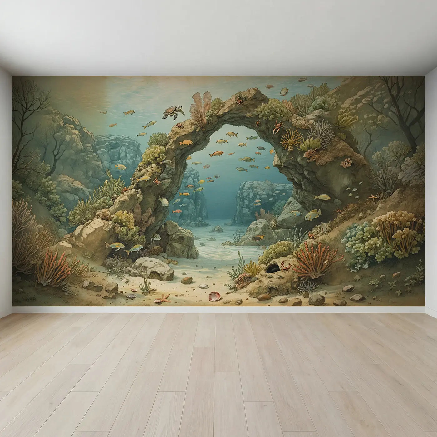 Full view of Coral Arch Fish School Wallpaper Mural by Whimsy Tots