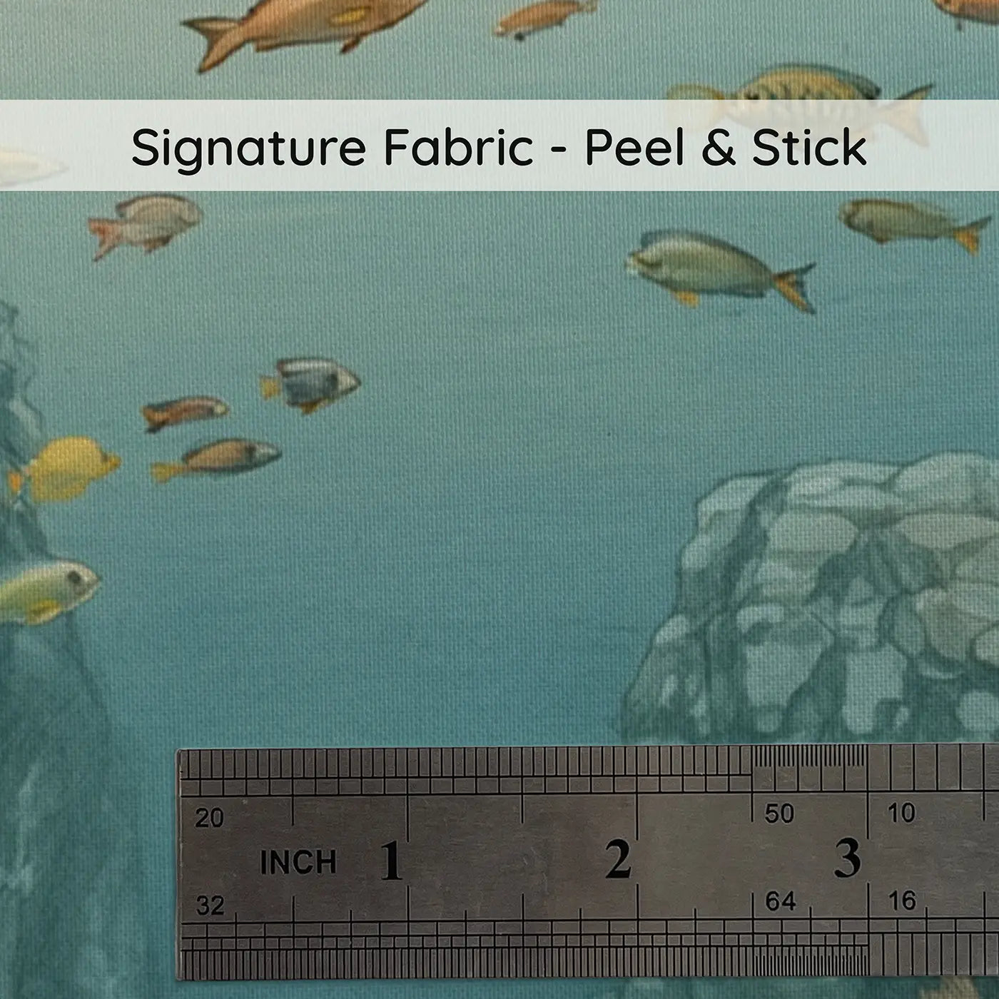 Fabric texture close-up of Coral Arch Fish School Wallpaper Mural by Whimsy Tots
