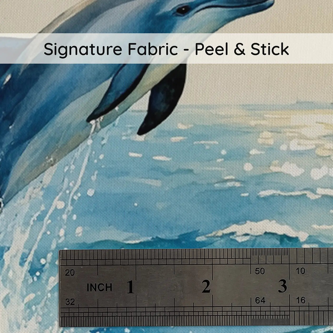 Fabric texture close-up of Leaping Dolphin Ocean Joy Wallpaper Mural by Whimsy Tots