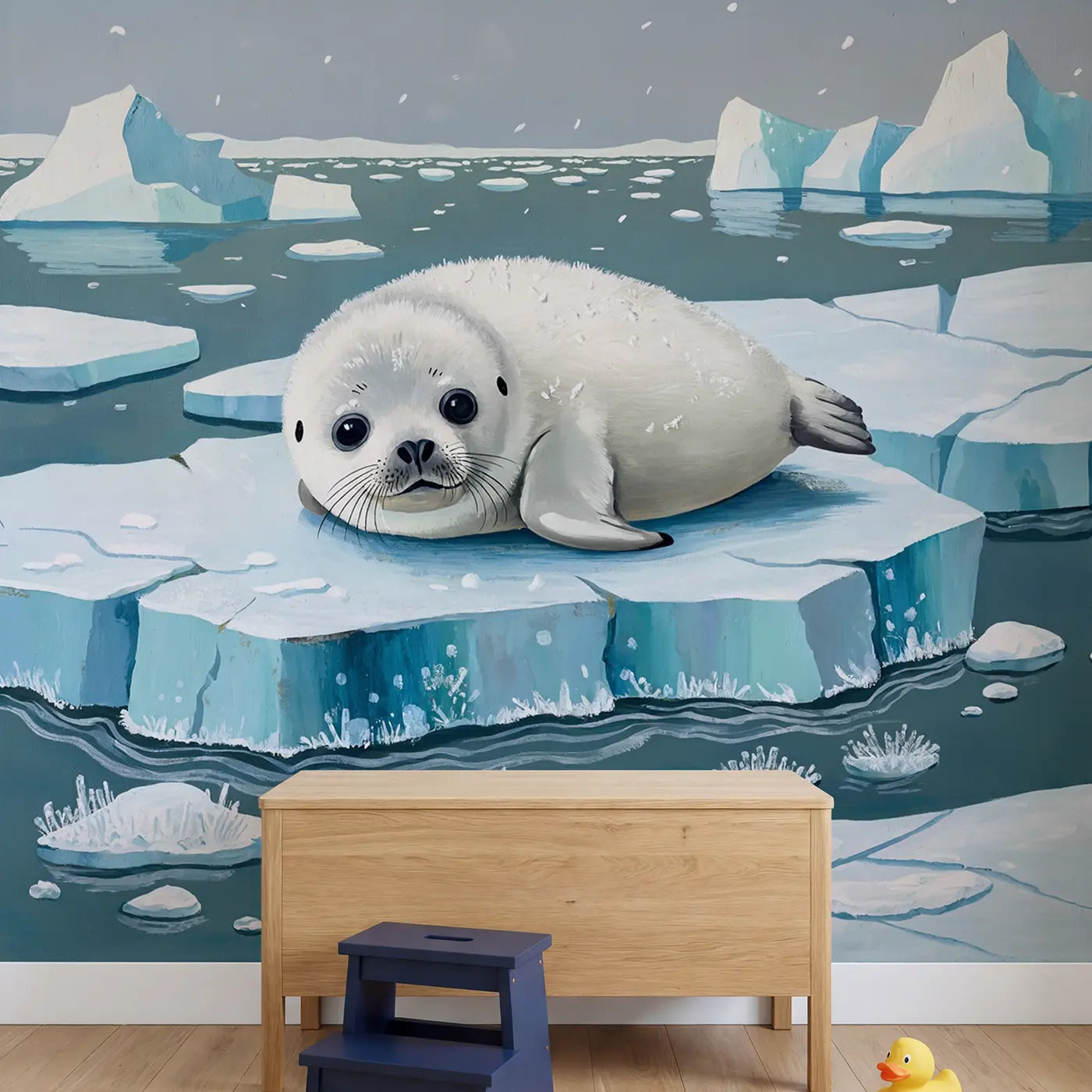 Baby Seal Arctic Ice Floe Wallpaper Mural in playroom setting by Whimsy Tots