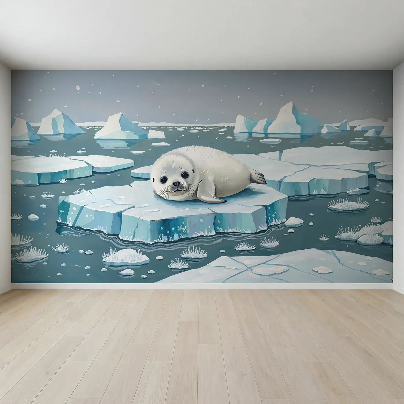 Full view of Baby Seal Arctic Ice Floe Wallpaper Mural by Whimsy Tots