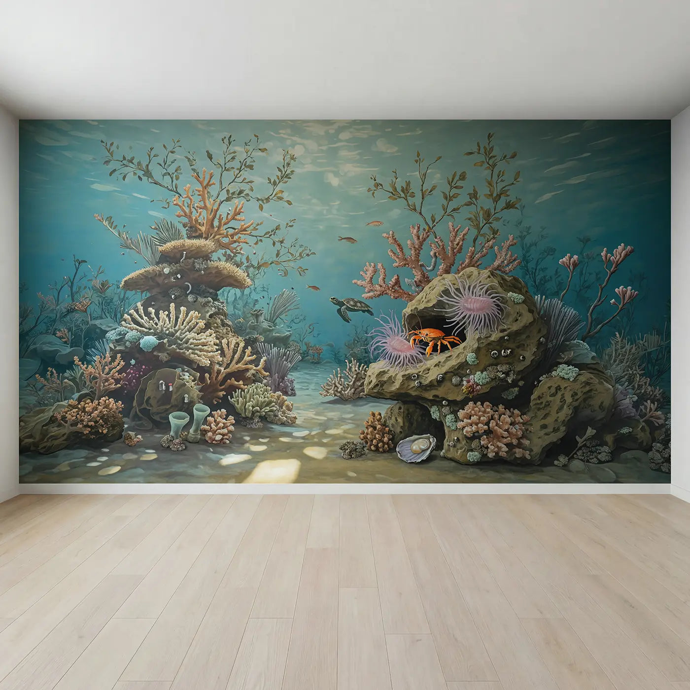 Full view of Crab and Shrimp Reef Home Wallpaper Mural by Whimsy Tots