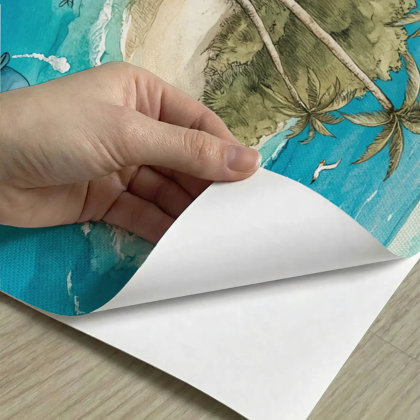 Peel-and-stick detail of Tropical Reef Island Wallpaper Mural by Whimsy Tots