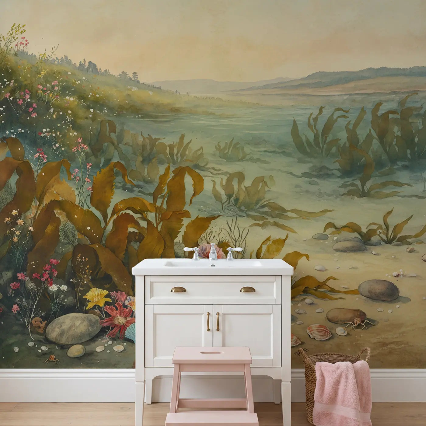 Kelp Forest Swaying Gentle Wallpaper Mural in playroom setting by Whimsy Tots