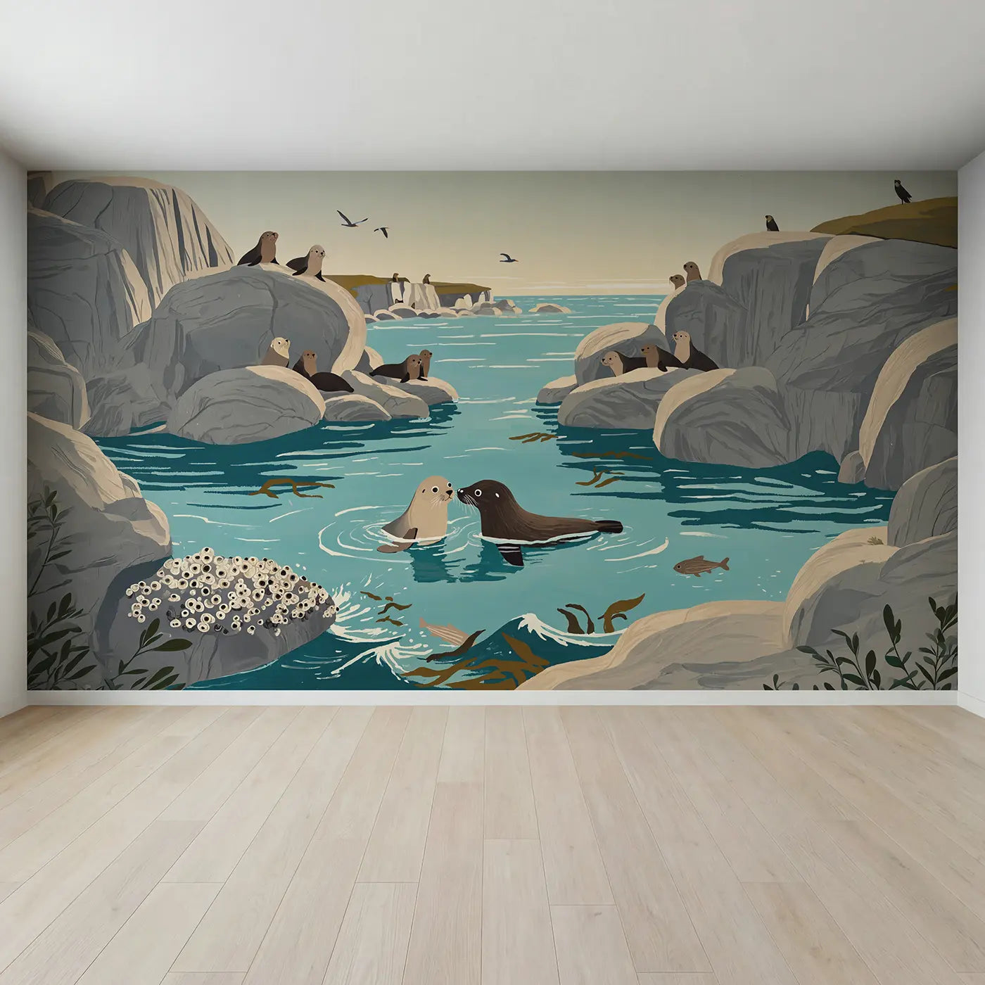 Full view of Seal Pup Swimming Lesson Wallpaper Mural by Whimsy Tots