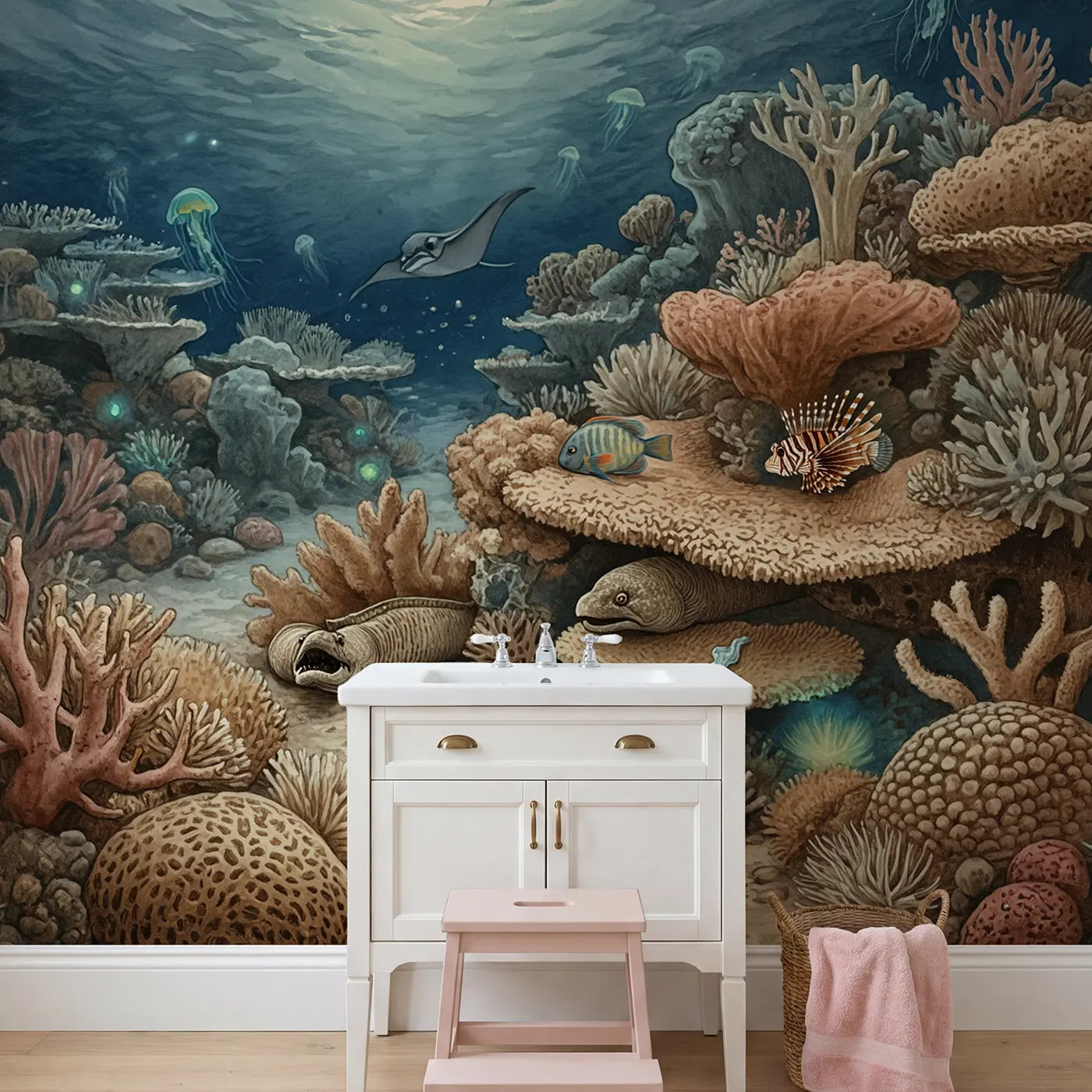 Moonlit Night Reef Wallpaper Mural in playroom setting by Whimsy Tots