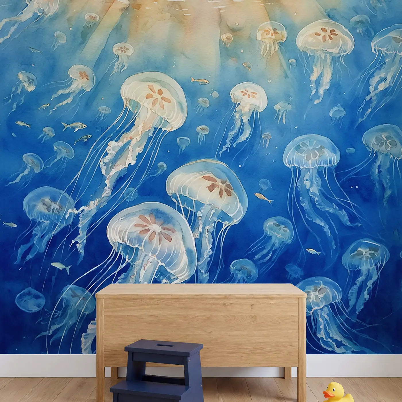 Jellyfish Bloom Drift Wallpaper Mural in playroom setting by Whimsy Tots