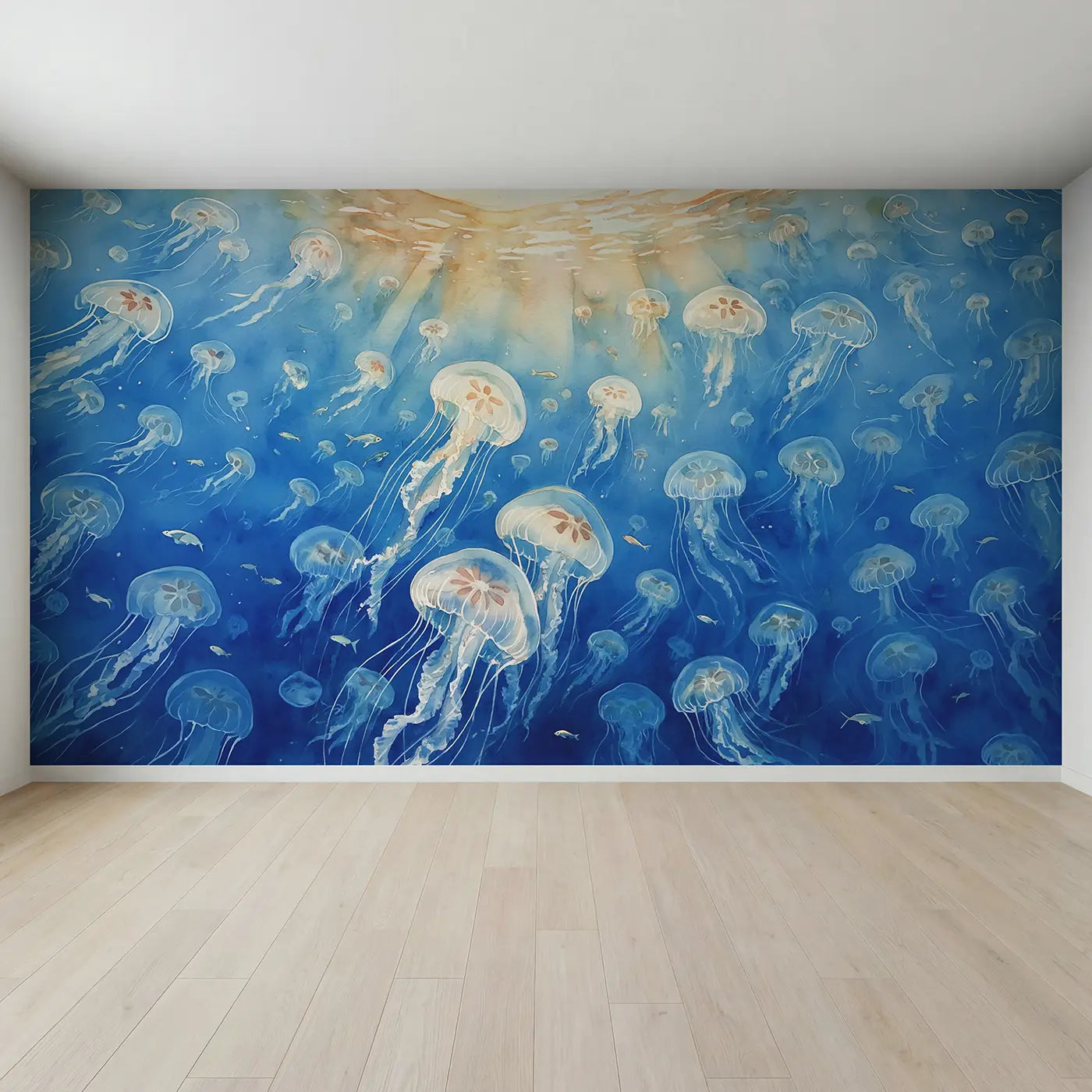 Full view of Jellyfish Bloom Drift Wallpaper Mural by Whimsy Tots